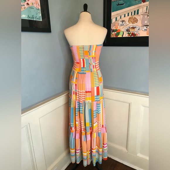 Abel the Label Strapless Tiered Geo Stripe Print Maxi Dress Sz S - Picture 4 of 7